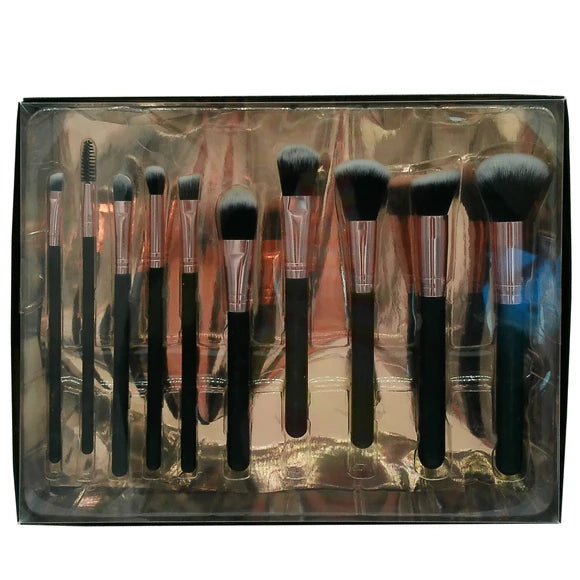 rose gold accent makeup brushes in window box beauty set
