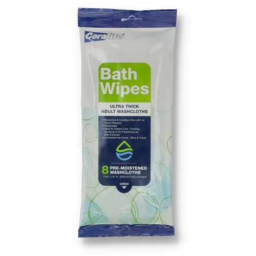 Coralite bath wipes 8 count 8x8 inch case of 24 packs for personal care travel and quick cleanups