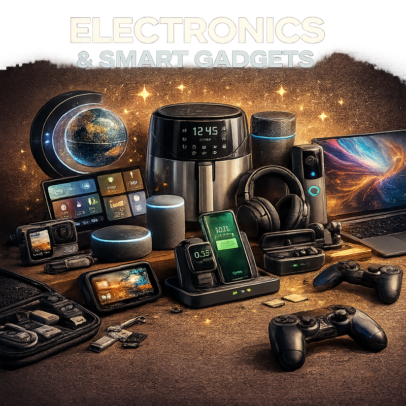 Electronics and smart gadgets including tech accessories, innovative devices, and surplus electronics