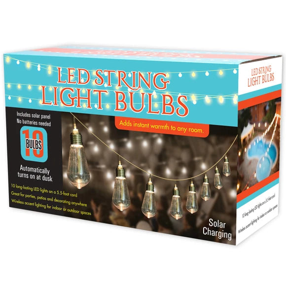 10-bulb solar LED string lights for outdoor patio and garden lighting