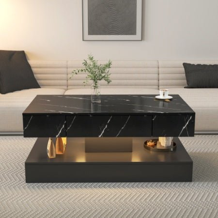 Modern LED Coffee Table with Storage Drawer (RGB Remote Lights, Black/White, 39.37")