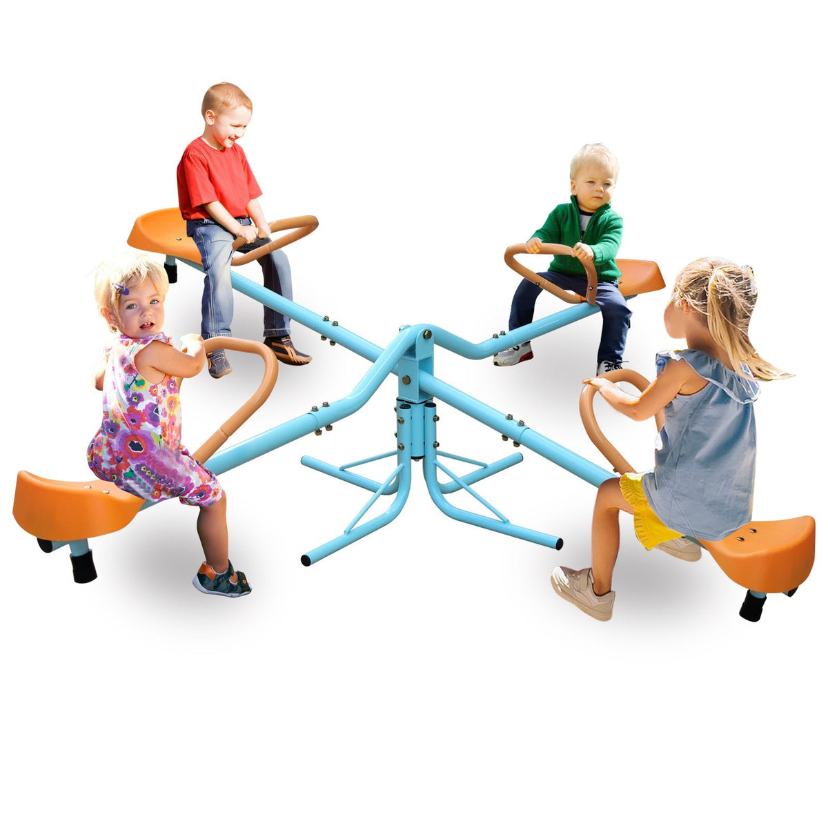 4-Seat Spinning Teeter Totter Seesaw (360° Rotating Outdoor Playground Toy)