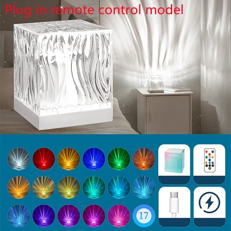 Alunorix LED Water Ripple Ambient Night Light (16-Color Rotating Crystal Projection Lamp)