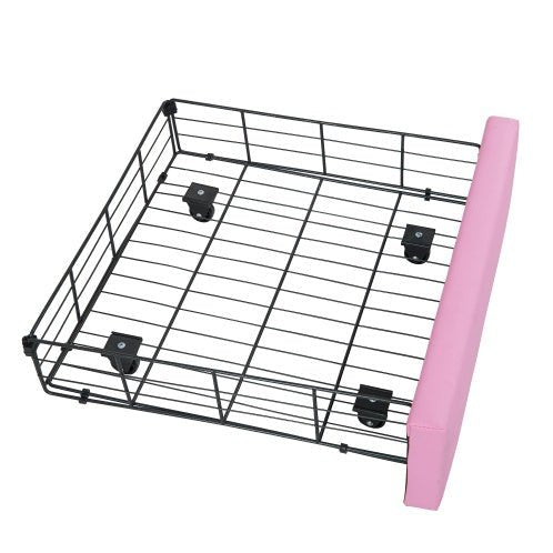 Twin Princess Bed Frame with Crown Headboard, LED Lights & Storage Drawer (Pink/White)