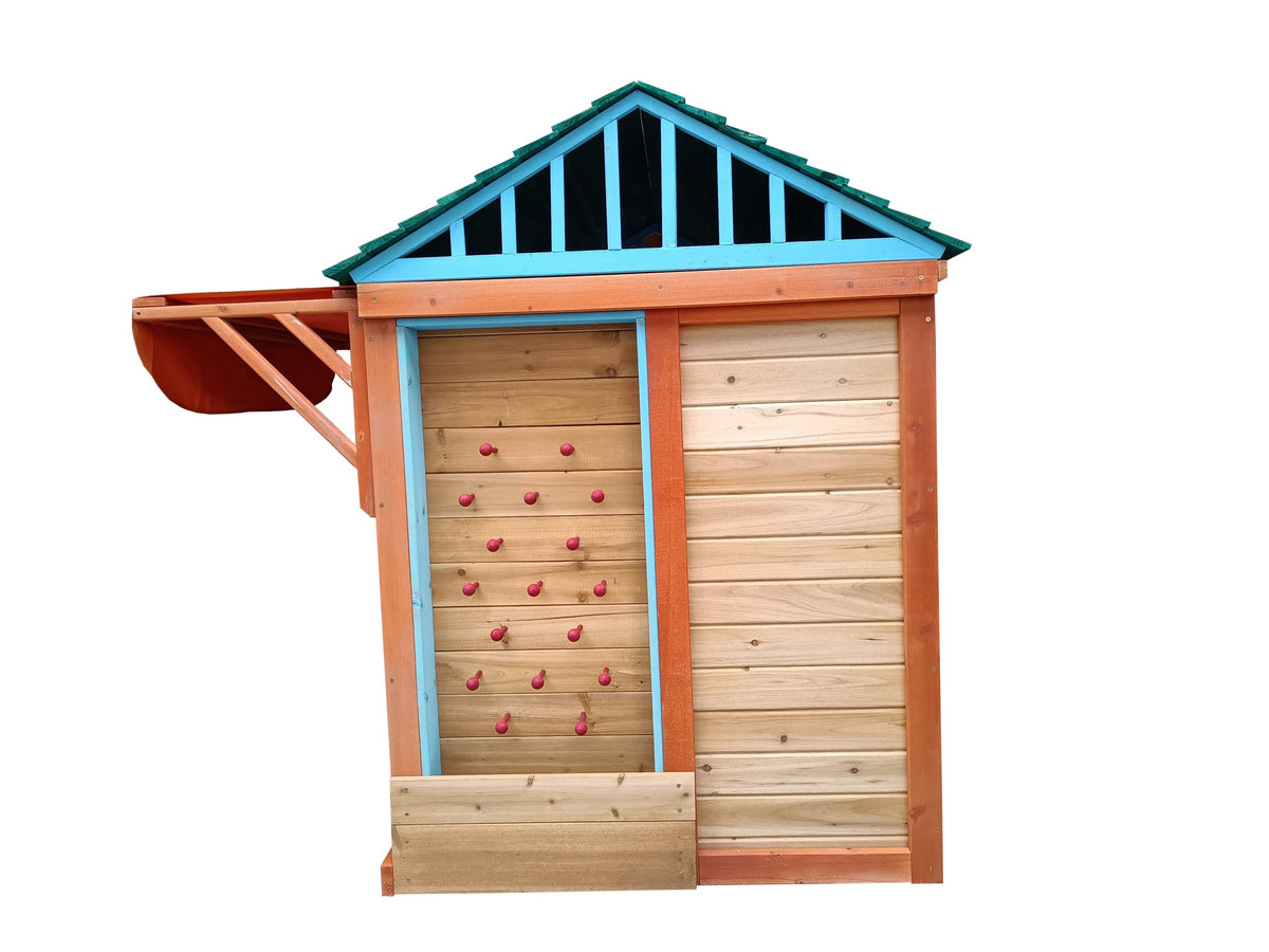 Eco-friendly Outdoor Wooden 4-in-1 Game House for kids garden playhouse with different games on every surface,Solid wood,61.4'Lx45.98'Wx64.17'H