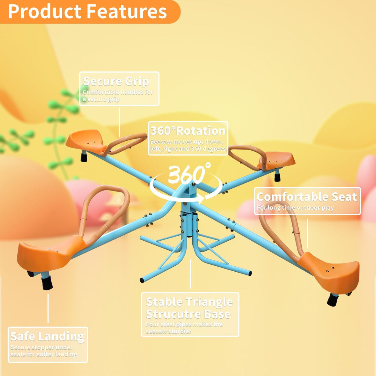 4-Seat Spinning Teeter Totter Seesaw (360° Rotating Outdoor Playground Toy)