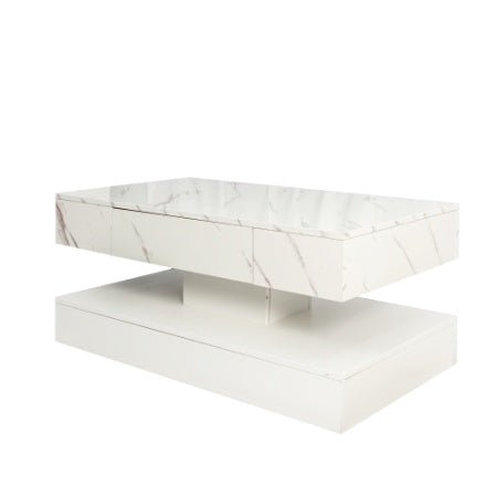 Modern LED Coffee Table with Storage Drawer (RGB Remote Lights, Black/White, 39.37")