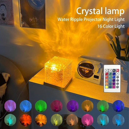 Alunorix LED Water Ripple Ambient Night Light (16-Color Rotating Crystal Projection Lamp)