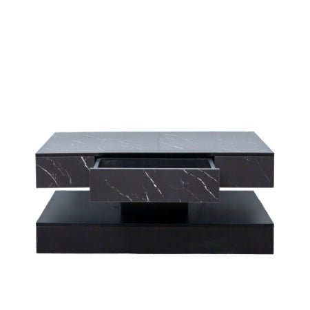 Modern LED Coffee Table with Storage Drawer (RGB Remote Lights, Black/White, 39.37")