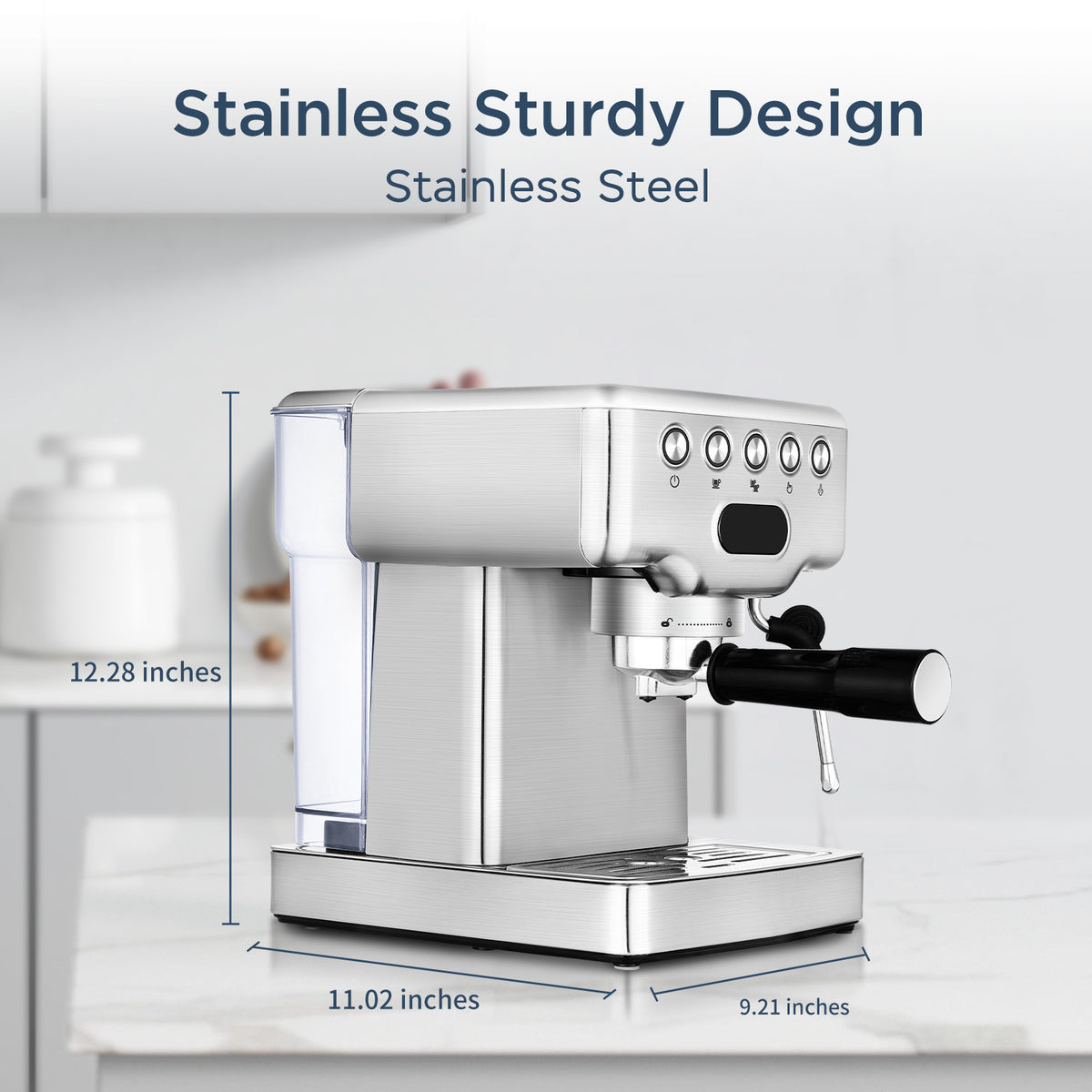Geek Chef 20 Bar Espresso Machine with Milk Frother – 1.8L, Stainless Steel