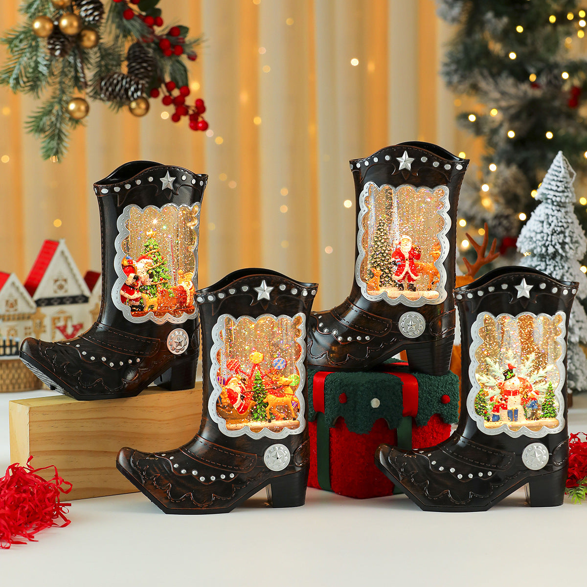 Cowboy Boot LED Christmas Snow Globe