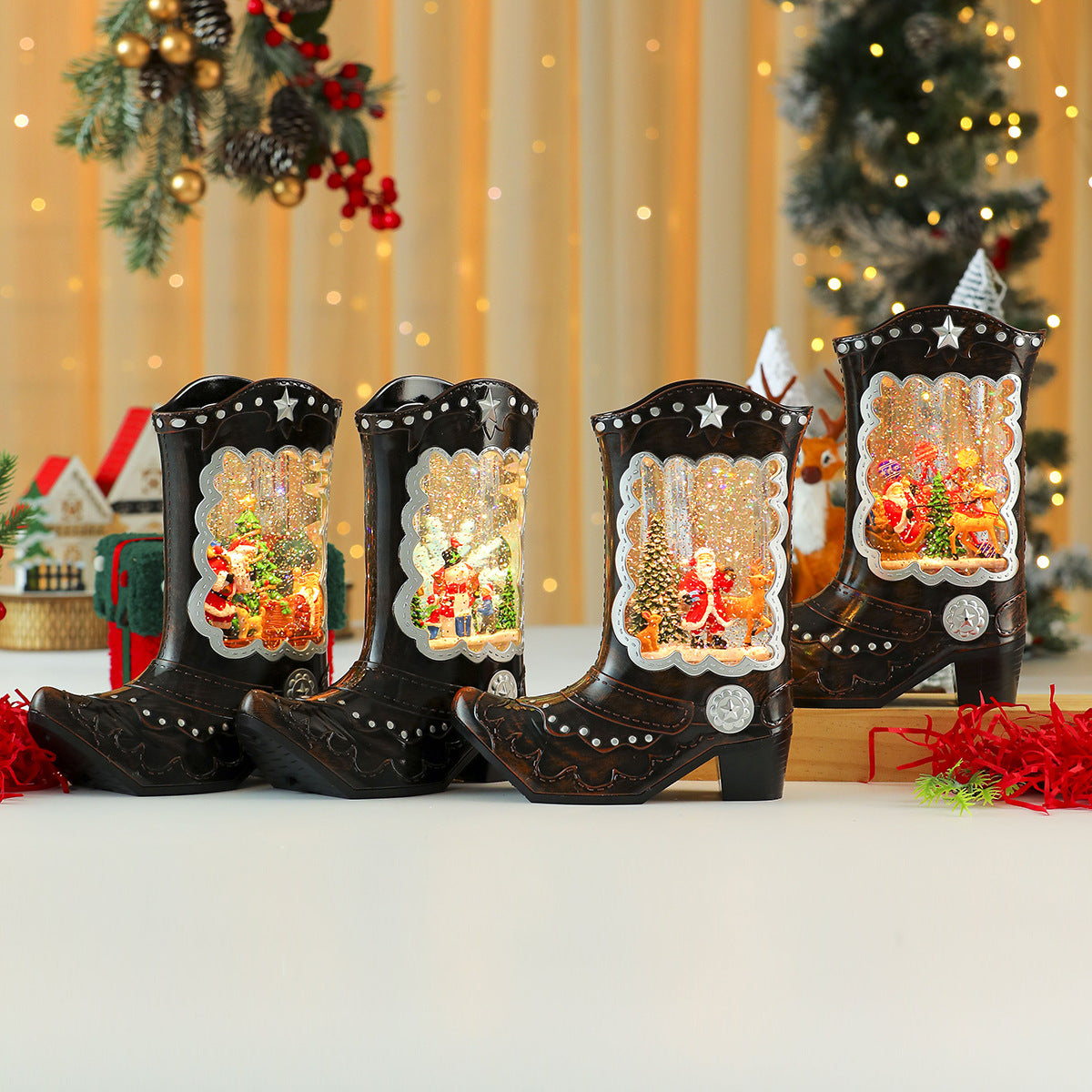 Cowboy Boot LED Christmas Snow Globe — product view 3