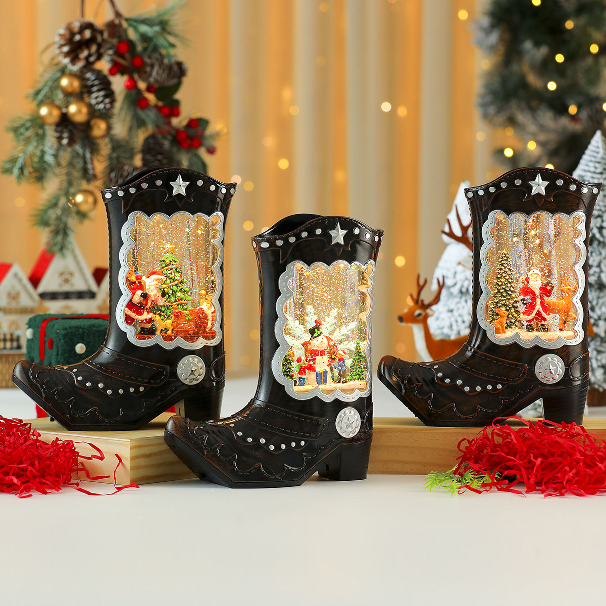 Cowboy Boot LED Christmas Snow Globe — product view 4