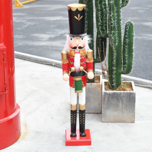 Large 90 cm red drummer wooden nutcracker holiday decoration