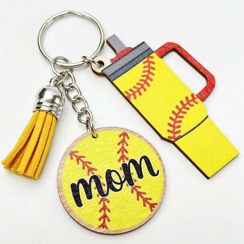 Sport-Mom Mini-Tumbler Wooden Keychains product image 2