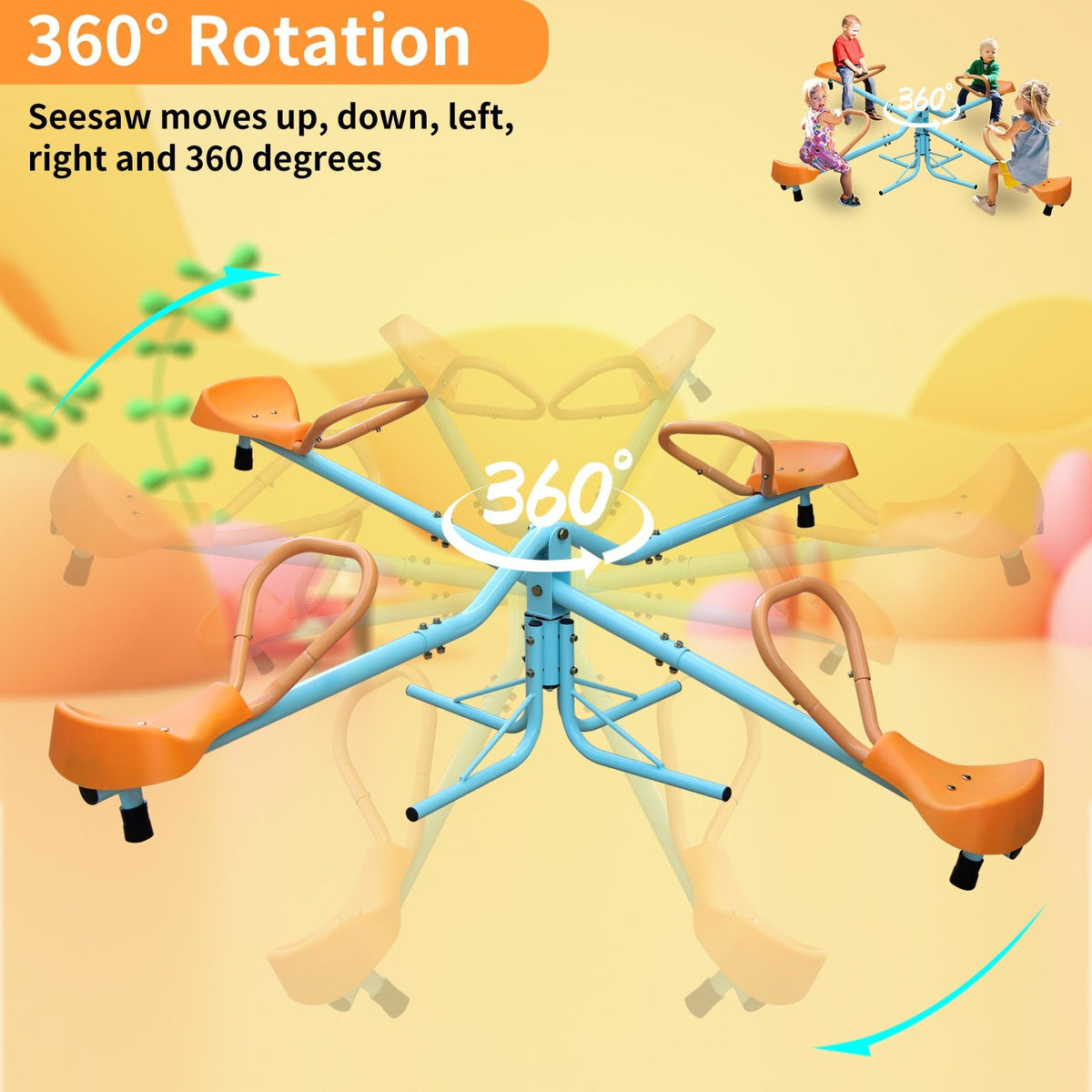 4-Seat Spinning Teeter Totter Seesaw (360° Rotating Outdoor Playground Toy)