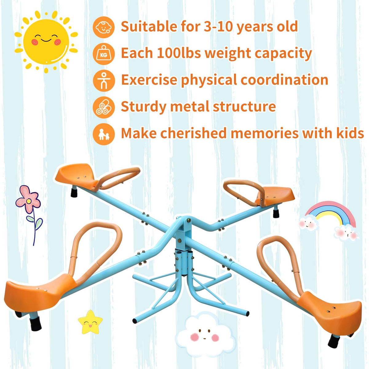 4-Seat Spinning Teeter Totter Seesaw (360° Rotating Outdoor Playground Toy)