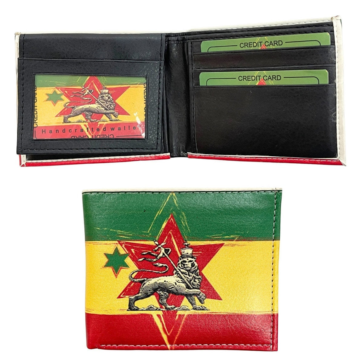 Faux Leather Bifold Wallet in Rasta Lion Design — 4-Pack