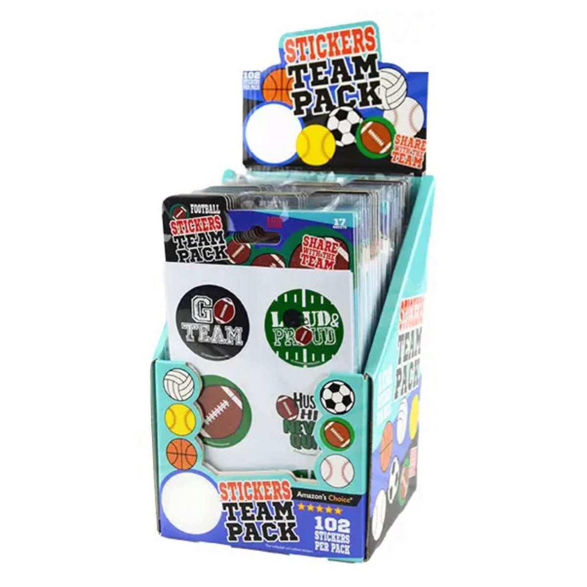 Sports Team 102 Pack Stickers in Assorted Sports in PDQ Display