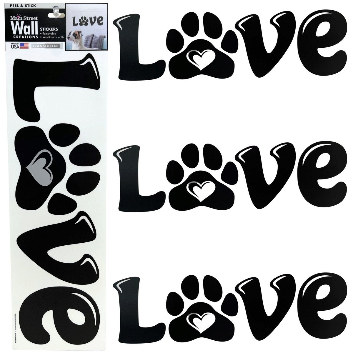 Main Street Wall Creations Translucent Wall Stickers in Love Paw Design — 12-Pack