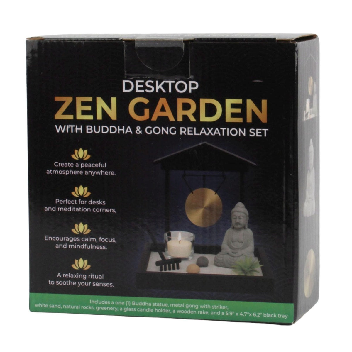 Desktop Zen Garden with Buddha and Gong Relaxation Set