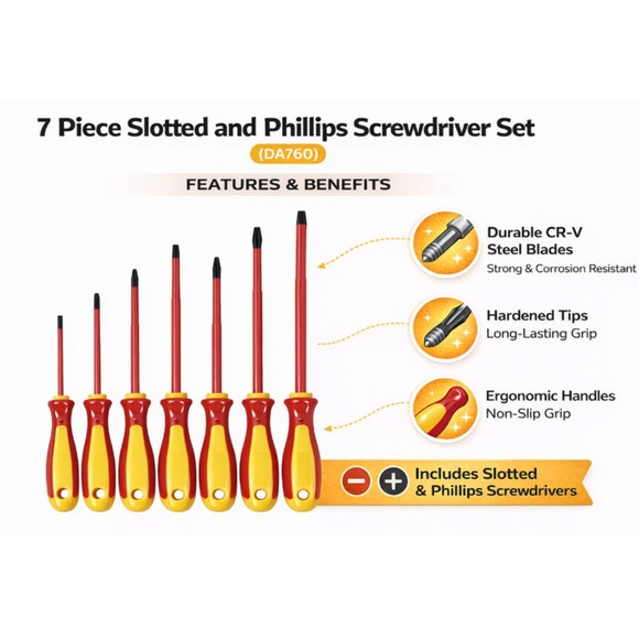 Included sizes in the seven-piece screwdriver set
