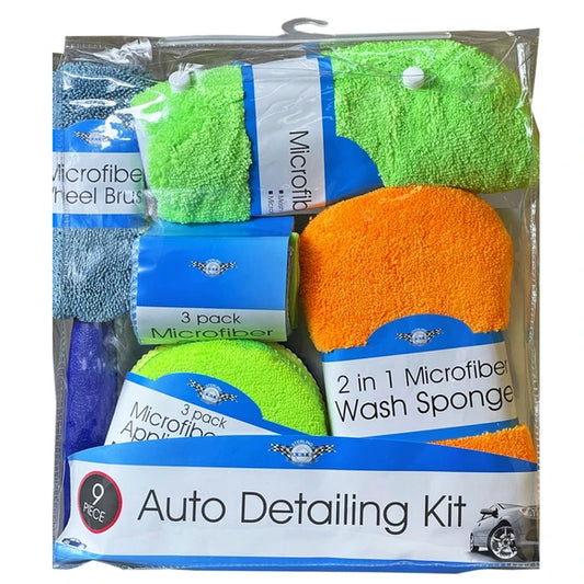9 piece microfiber car cleaning kit with wash mitt sponge wax pads and cloths
