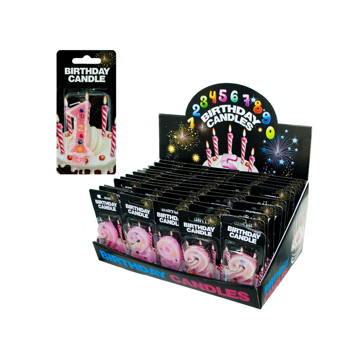 Numbered Birthday Candles Counter Top Display — 6-Pack