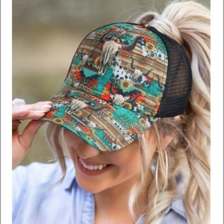 Distressed Ponytail Trucker Cap