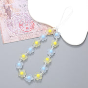 Blue and Yellow Flower Beaded (K2592) — Beaded Phone Charm Lanyards