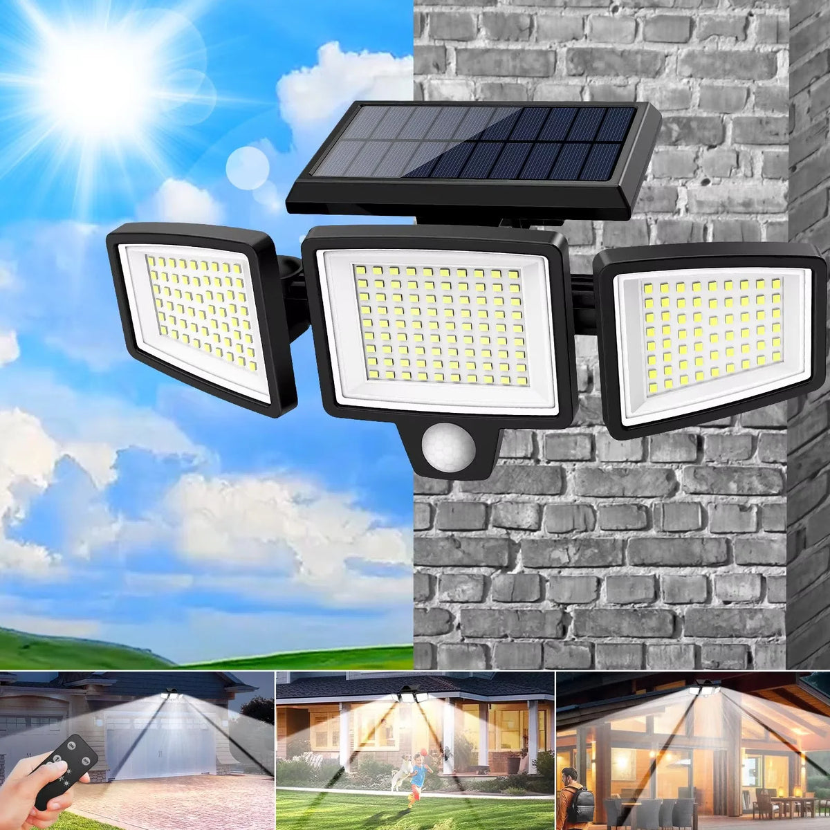 3 Pack Outdoor Solar Lights, Motion Sensor Security Lights for Porch, Garage, Yard Entrance, Patio