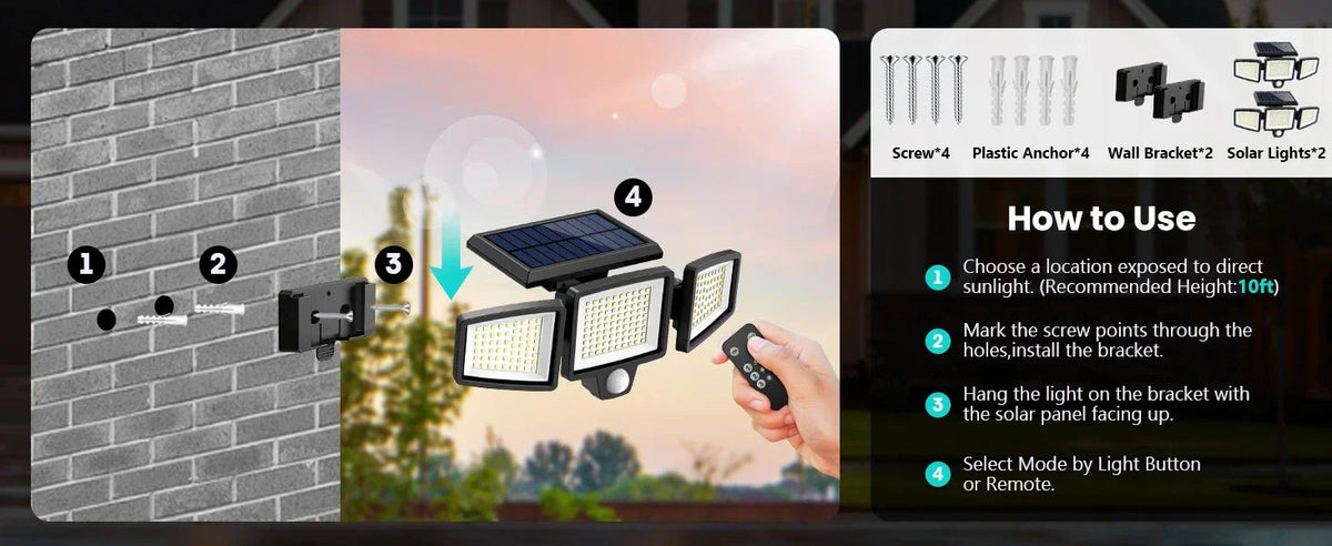 3 Pack Outdoor Solar Lights, Motion Sensor Security Lights for Porch, Garage, Yard Entrance, Patio