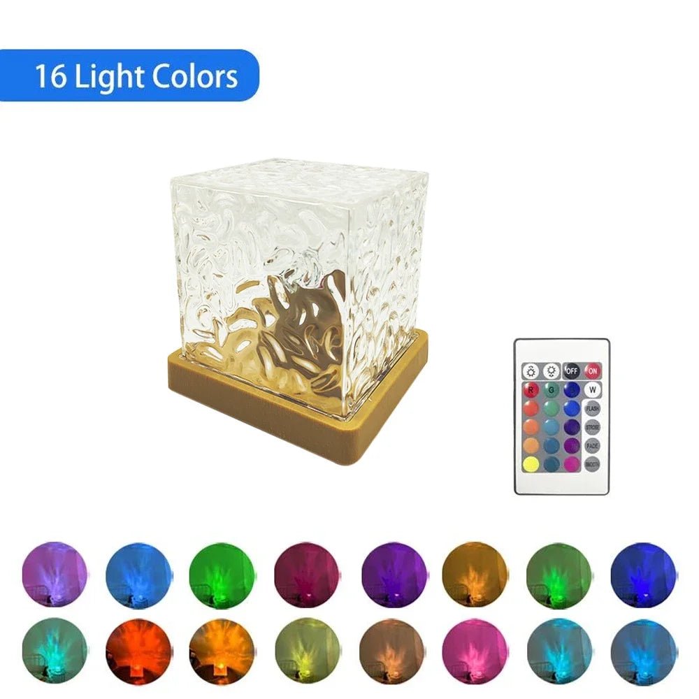 Alunorix LED Water Ripple Ambient Night Light (16-Color Rotating Crystal Projection Lamp)