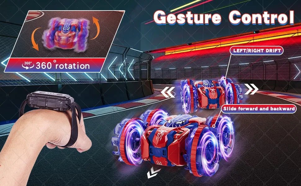 Gesture Sensing RC Stunt Car 360 Degree Rotating Amphibious Hand Gesture Remote Control Car with Lights for Kids Boys Red