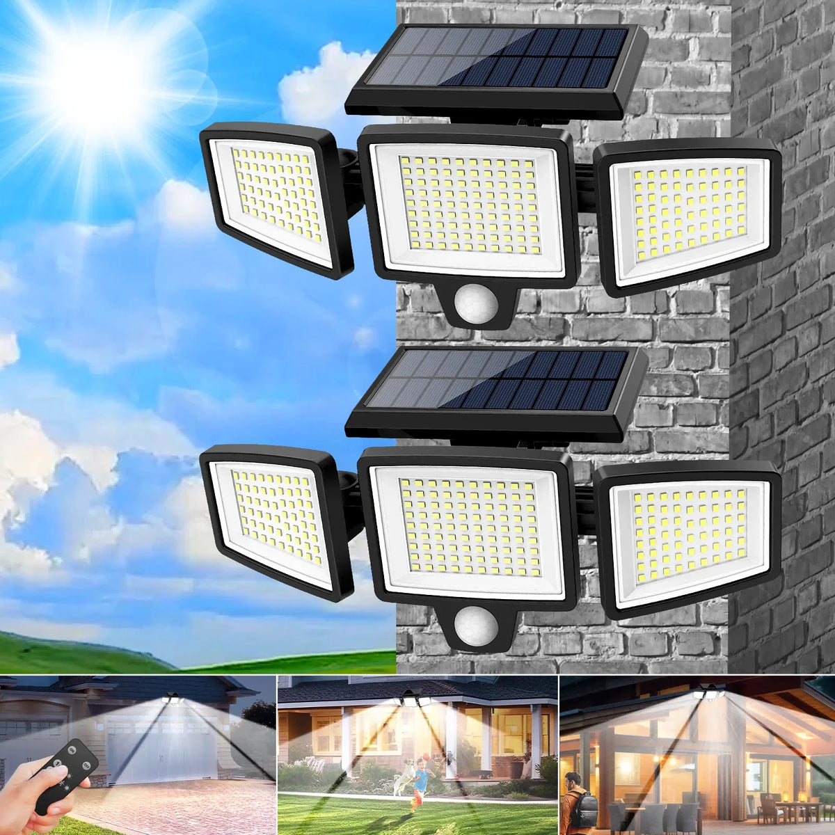 3 Pack Outdoor Solar Lights, Motion Sensor Security Lights for Porch, Garage, Yard Entrance, Patio