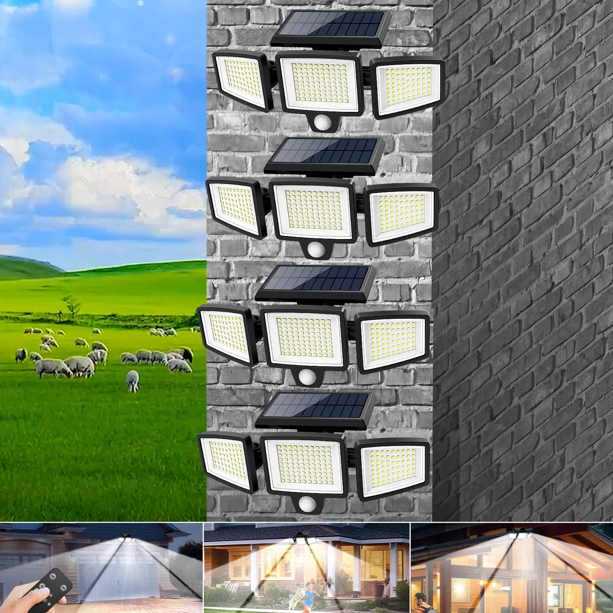3 Pack Outdoor Solar Lights, Motion Sensor Security Lights for Porch, Garage, Yard Entrance, Patio