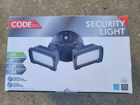 2-pack CODE dual directional LED outdoor security lights with 3250 lumens each for bright exterior lighting