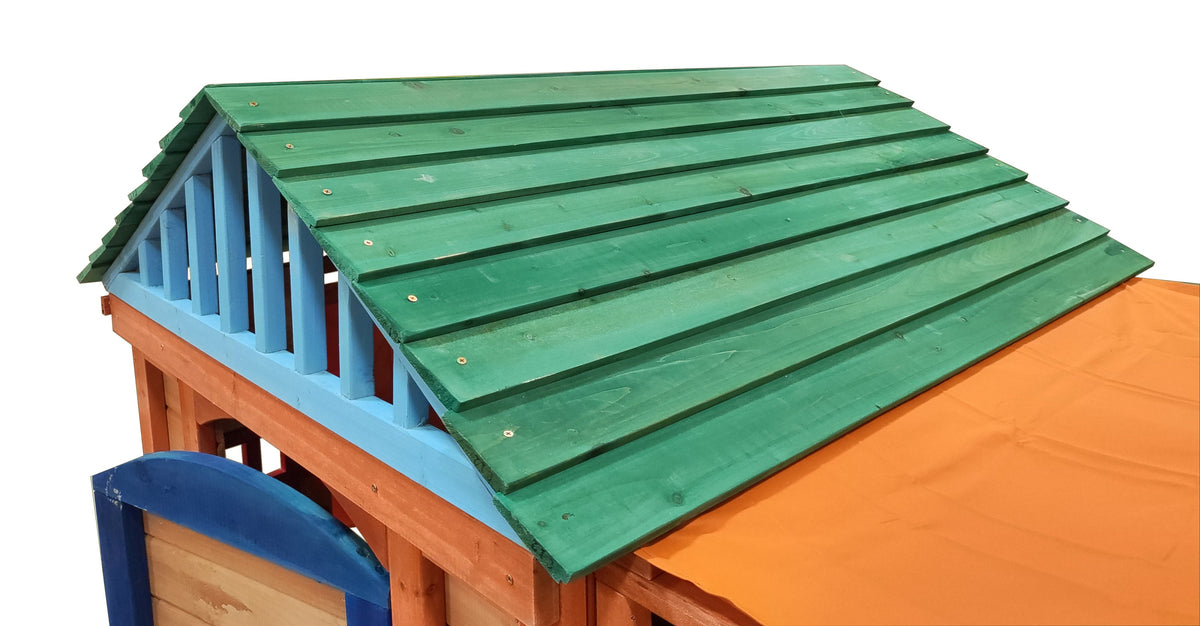 Eco-friendly Outdoor Wooden 4-in-1 Game House for kids garden playhouse with different games on every surface,Solid wood,61.4'Lx45.98'Wx64.17'H