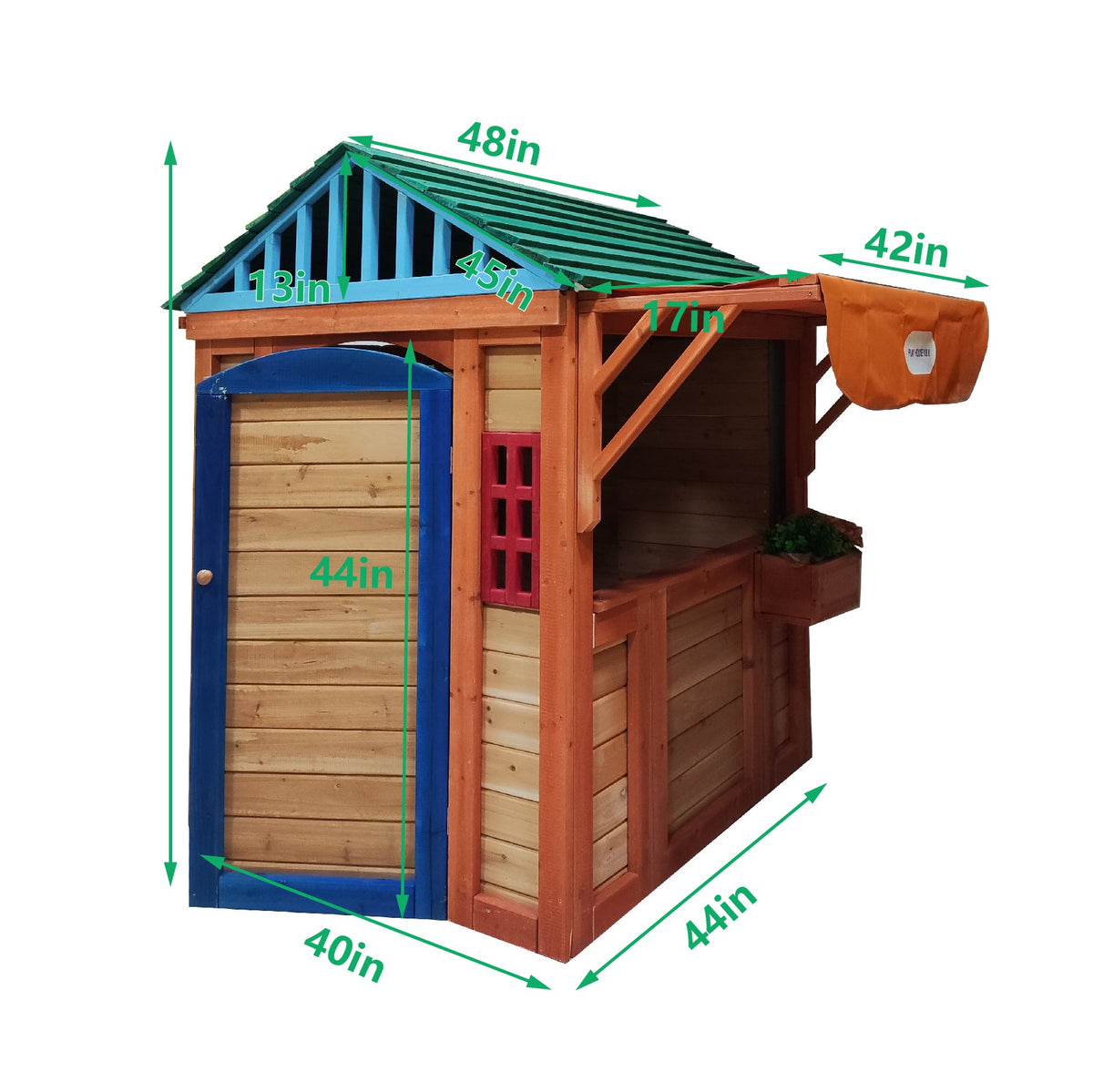 Eco-friendly Outdoor Wooden 4-in-1 Game House for kids garden playhouse with different games on every surface,Solid wood,61.4'Lx45.98'Wx64.17'H