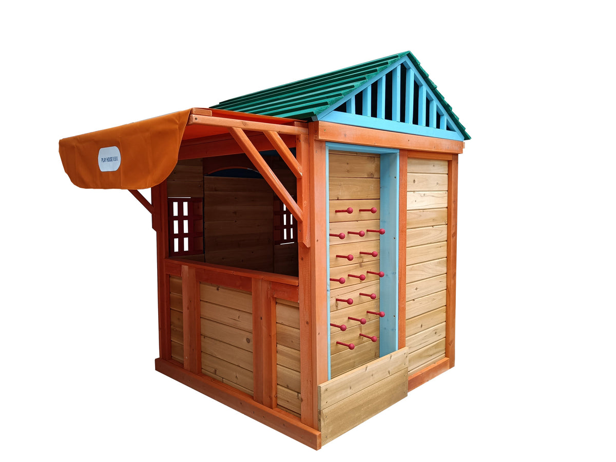Eco-friendly Outdoor Wooden 4-in-1 Game House for kids garden playhouse with different games on every surface,Solid wood,61.4'Lx45.98'Wx64.17'H