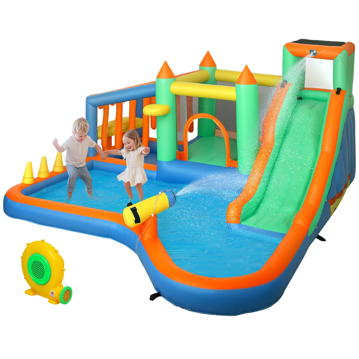 8-in-1 Inflatable Bounce House Water Slide (Backyard Wet & Dry Play Park)