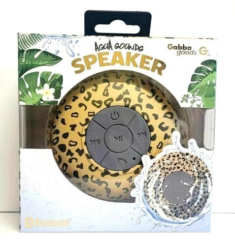 Leopard print Bluetooth shower speaker with suction cup mount for bathroom and tile surfaces