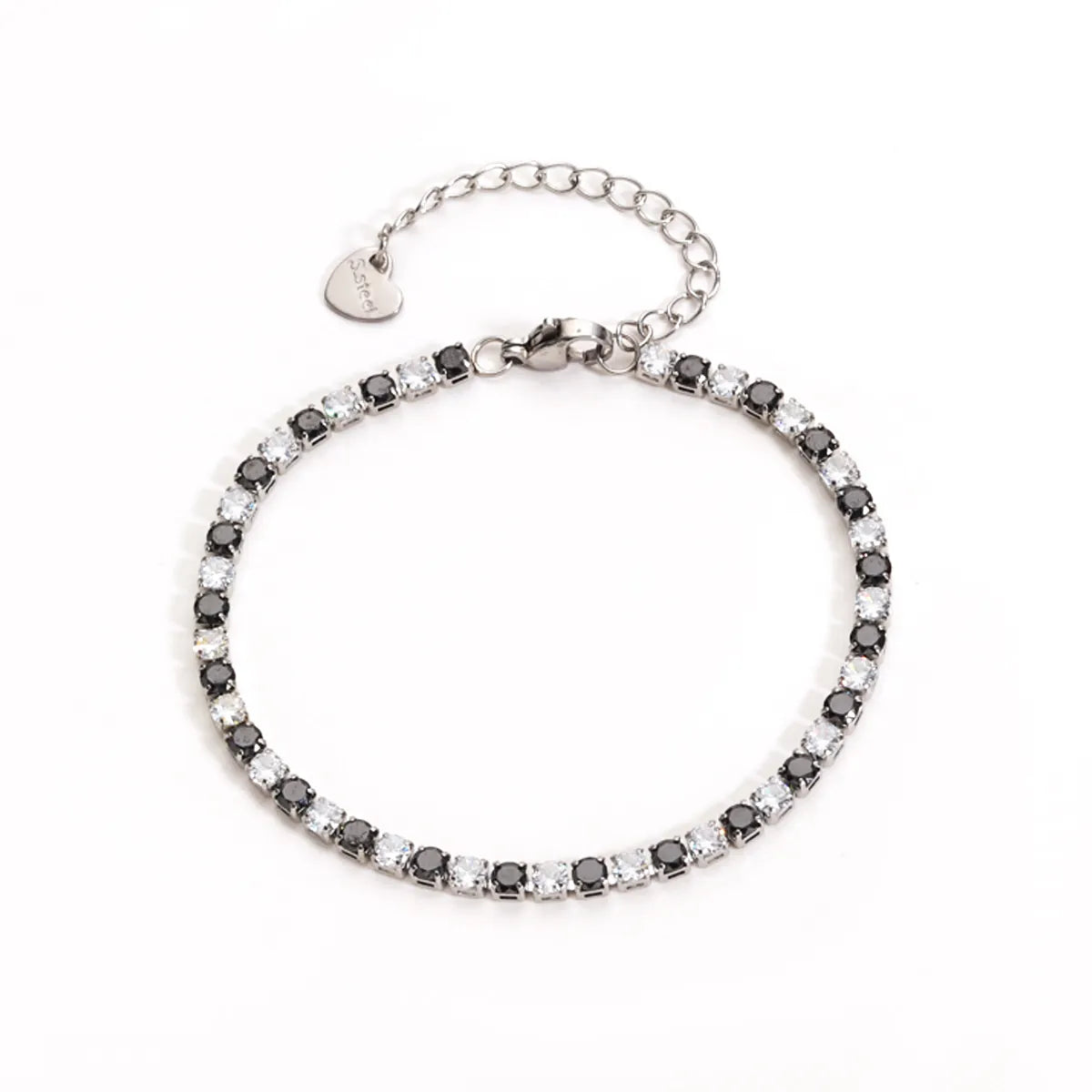 Black and white cubic zirconia stainless steel tennis bracelet