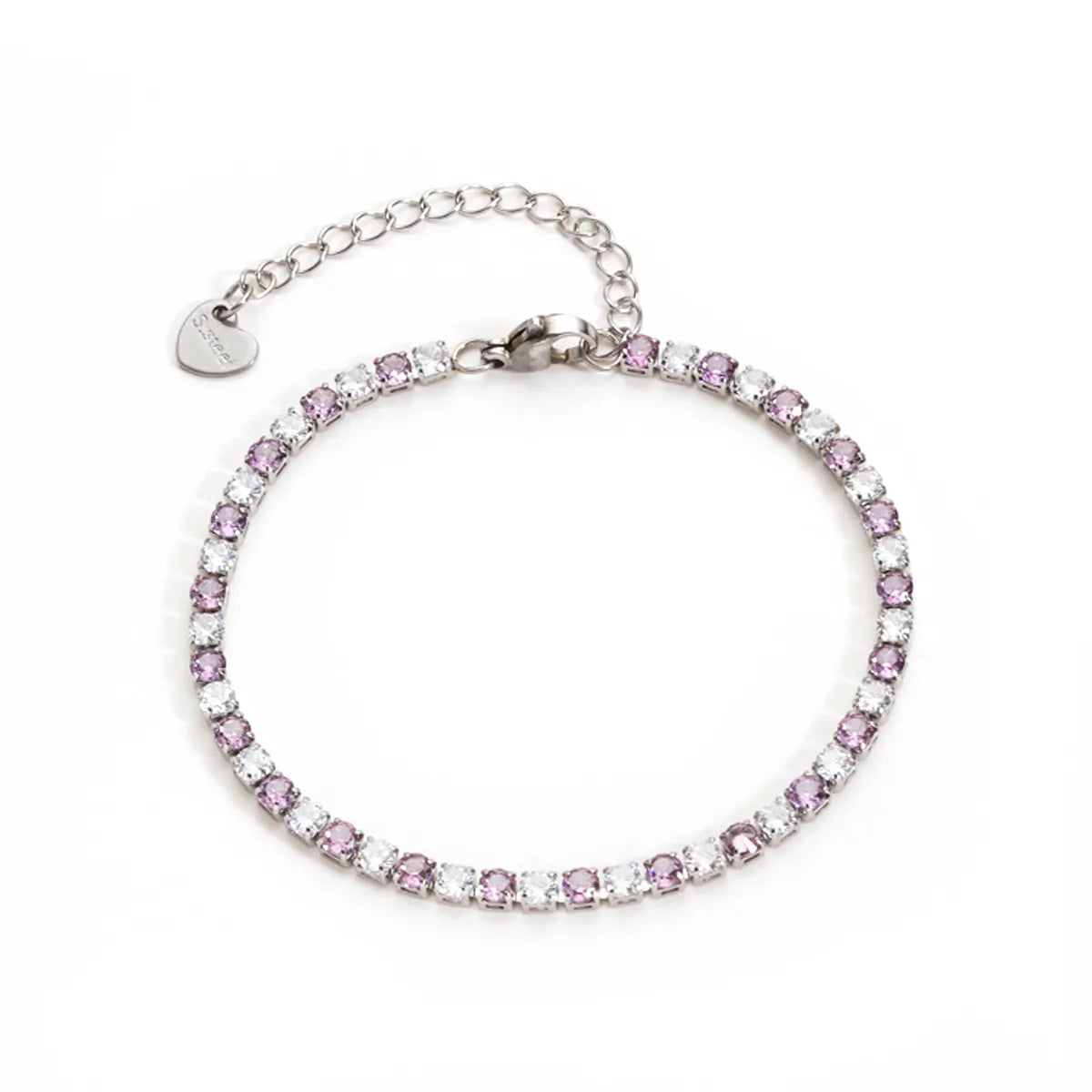 White and purple cubic zirconia stainless steel tennis bracelet