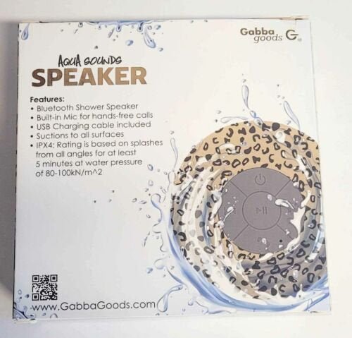 Water-resistant portable Bluetooth speaker in leopard print design for shower or outdoor use