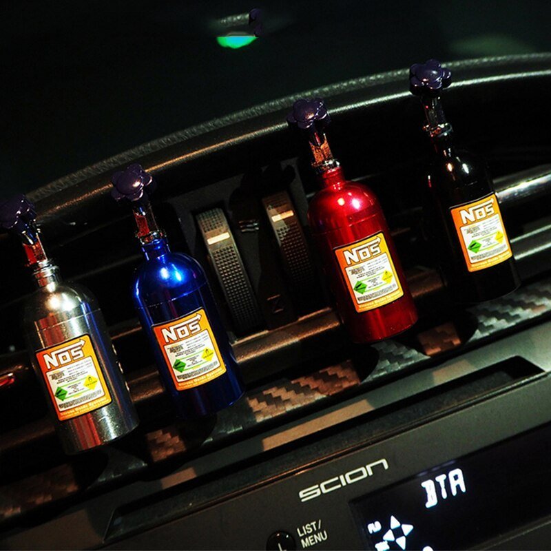 aluminum nos bottle air freshener with clip refillable scent cartridges